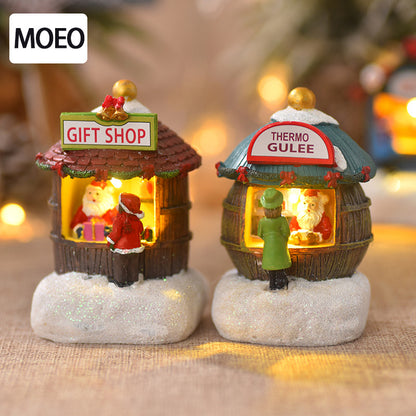 Christmas Resin Mini House Santa Shop Ornament